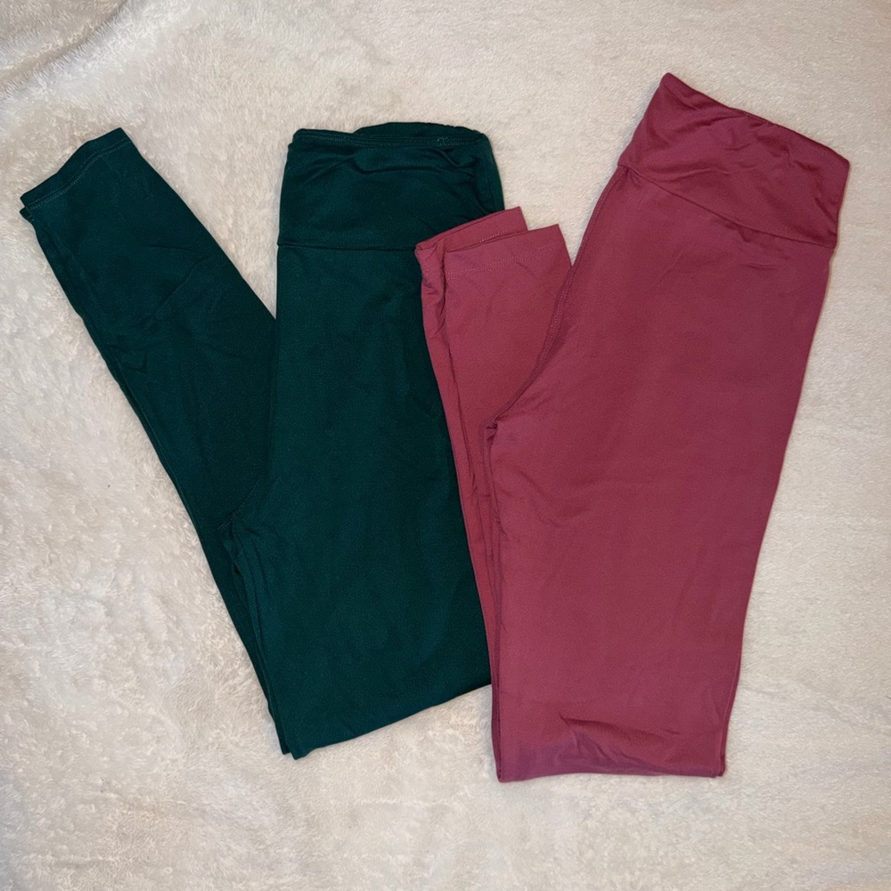 Women’s High-Waist Leggings - Forest Green & Dusty Rose